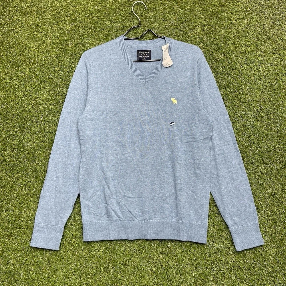 Abercrombie & Fitch Merino Wool Sweater Mens Medium Blue V-Neck Preppy Dress NWT